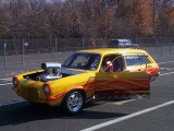 Yellow with graphics "Best of Show" Vega Wagon, photo by Ken Sensi